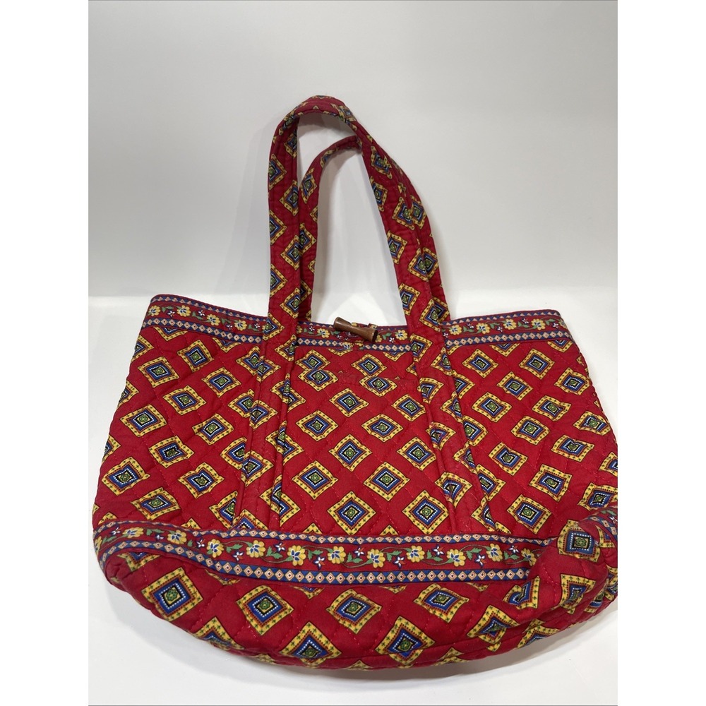 Retired Vera Bradley Betsy Villa Red Shoulder Bag Tote Purse USA Red Cotton